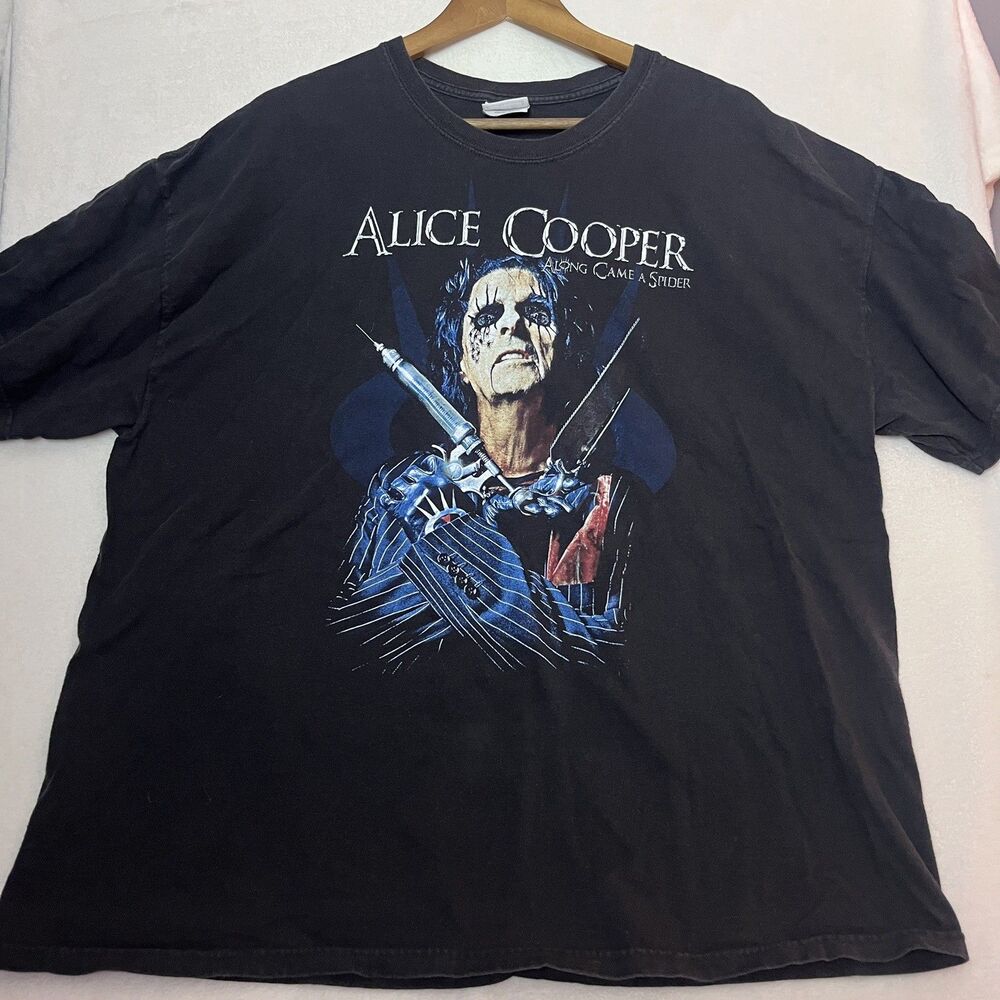 Alice Cooper 2008 Along Came a Spider Tour T Shirt 2XL Black Hanes Rock Metal